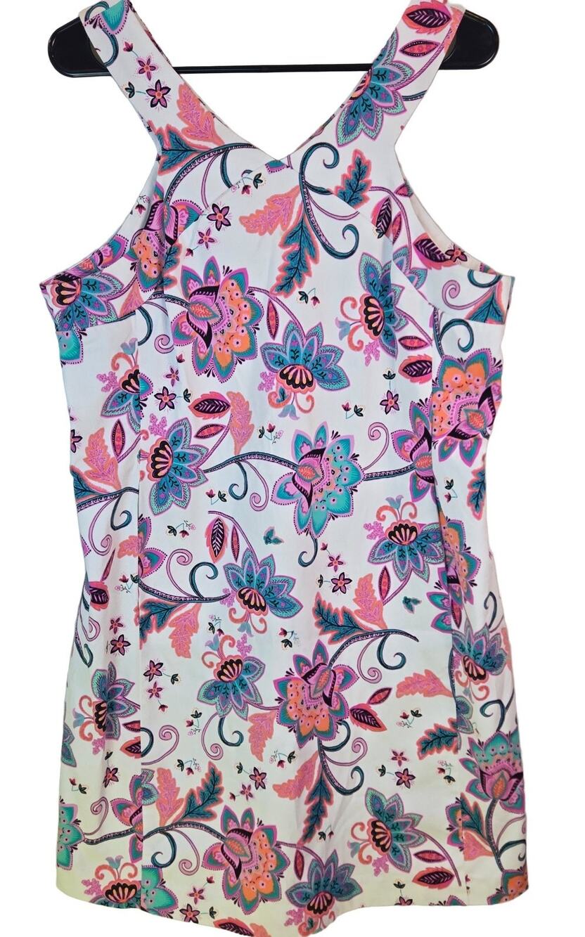 Nine West Floral Criss-Cross Back Dress Women's Size 14 Midi Sleeveless RESORT